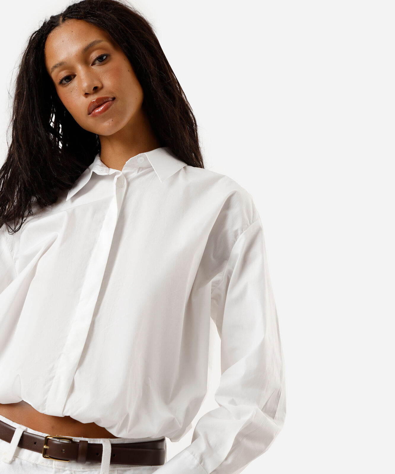 camisa balonê feminina de algodão manga longa off white