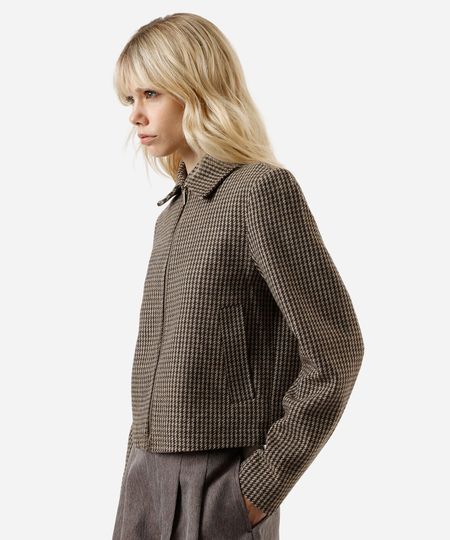 jaqueta feminina com lã pied de poule marrom G jaqueta feminina com lã pied de poule marrom G