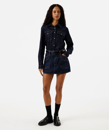 short saia cargo feminino jeans cintura média azul 34