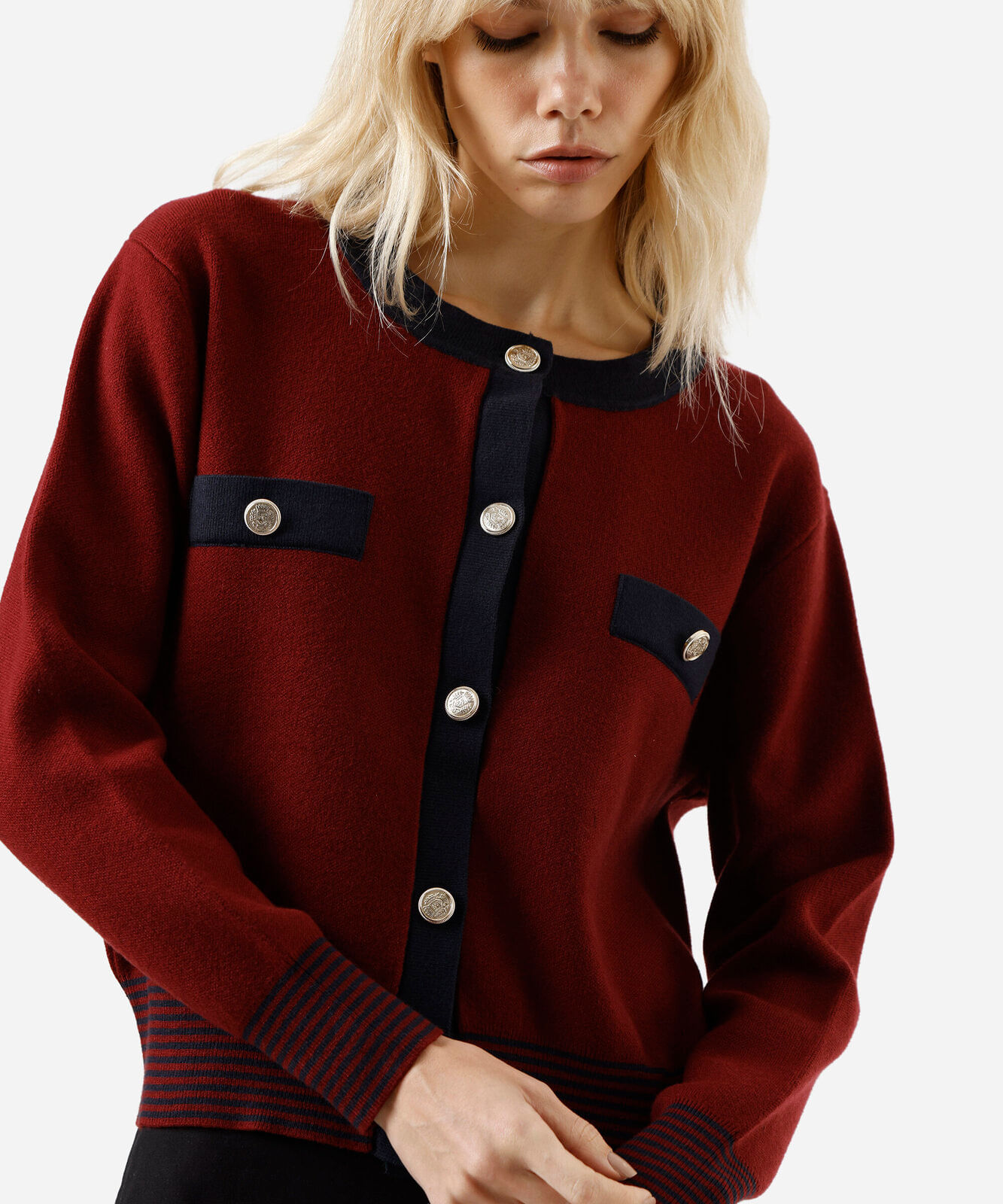 casaco feminino de tricot vinho