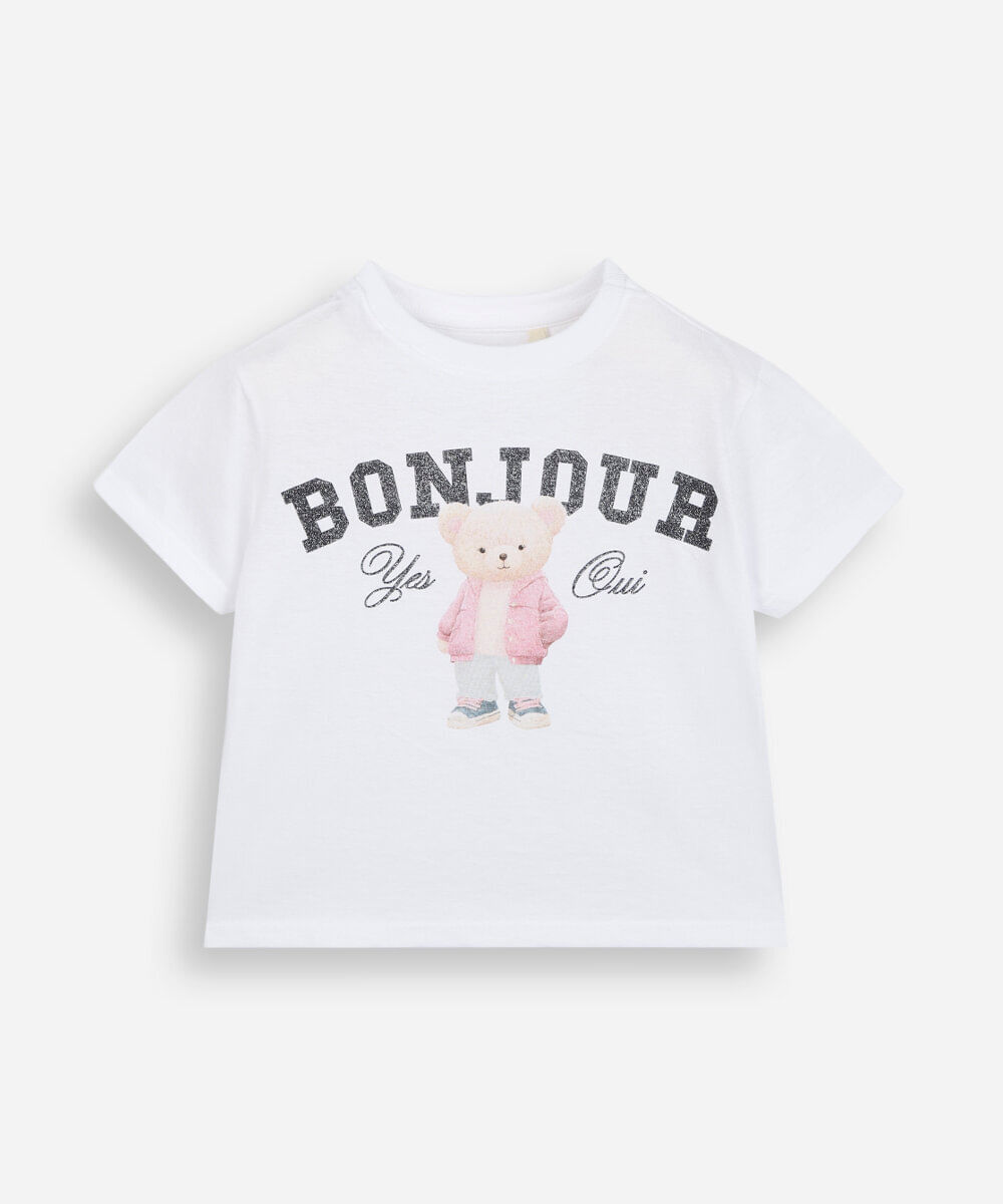 blusa infantil de algodão estampada com glitter off white