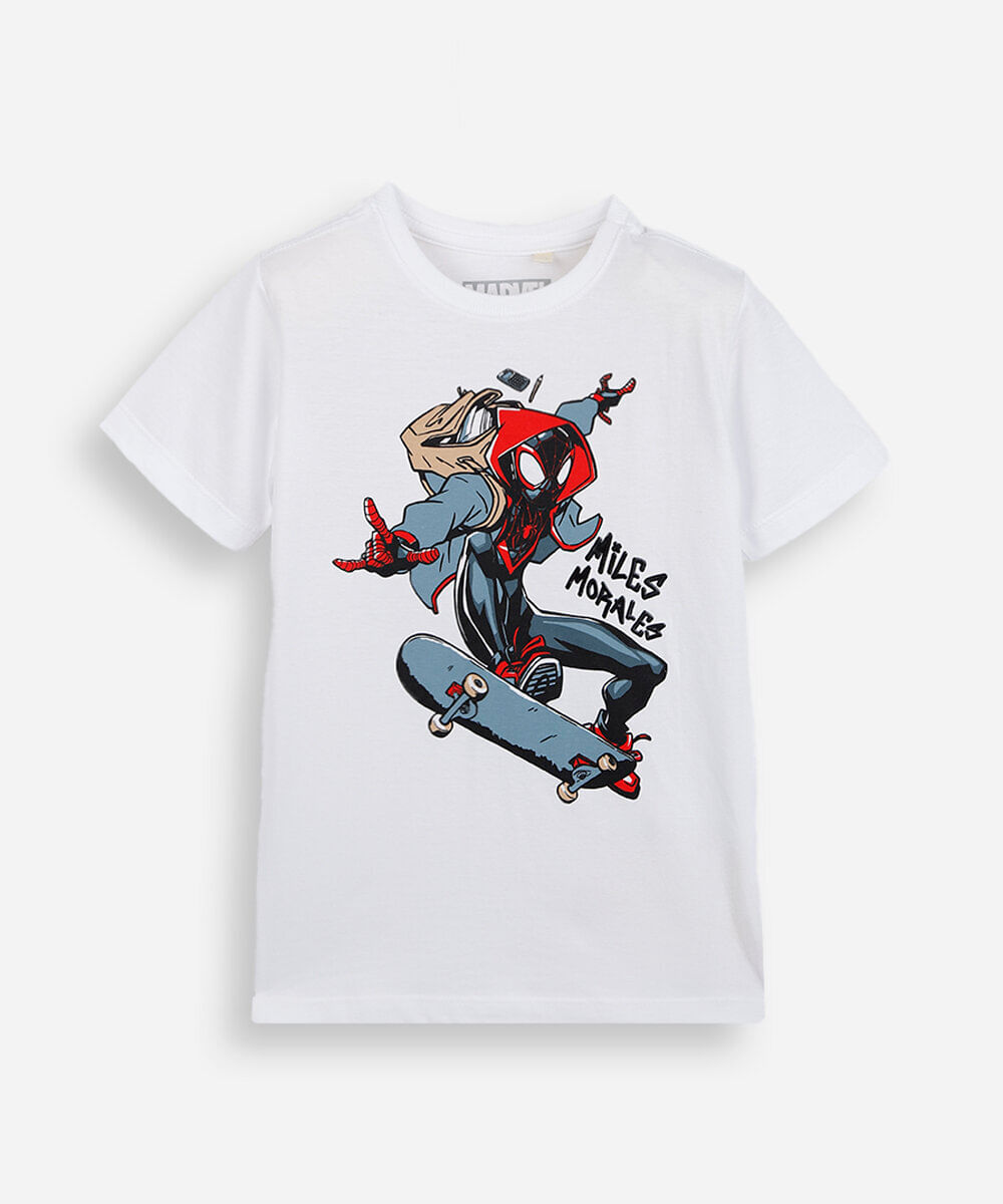 camiseta infantil de algodão homem aranha off white