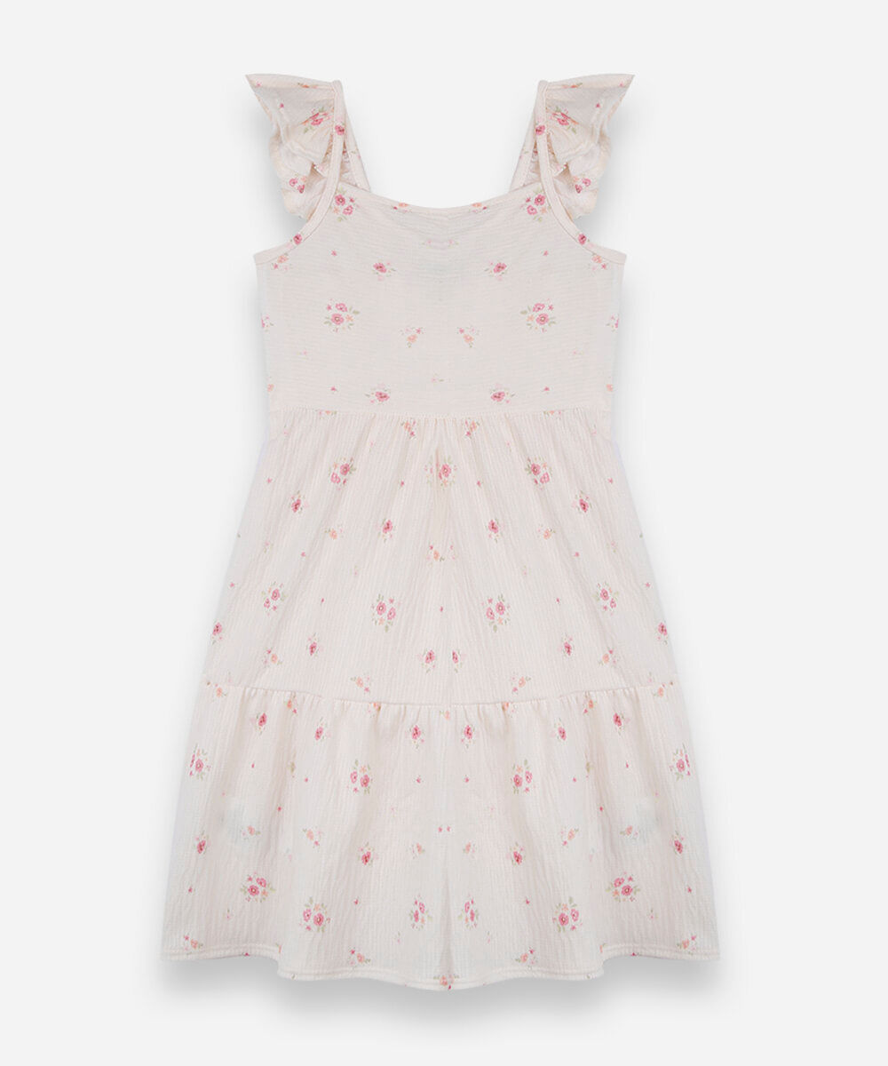 vestido infantil com recortes e babados floral colorido