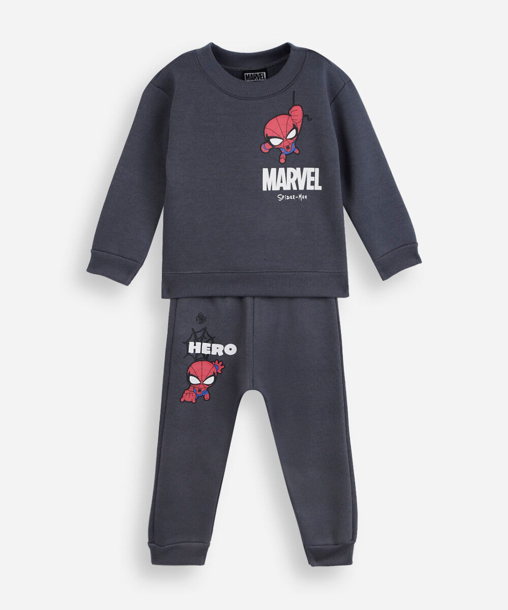 conjunto longo infantil de moletom homem aranha cinza