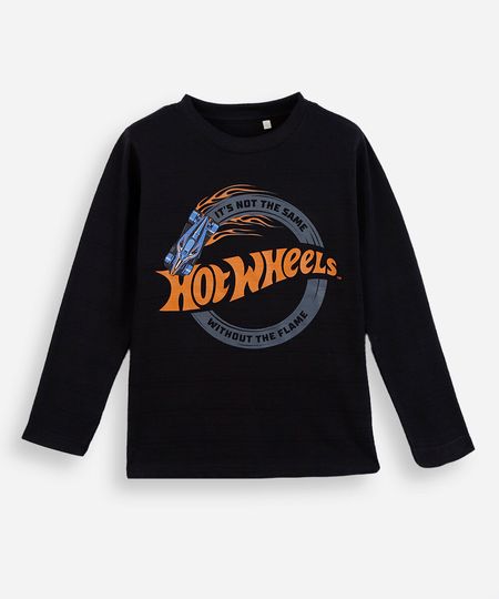 camiseta infantil com algodão manga longa hot wheels preta 8