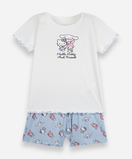 pijama curto infantil hello kitty canelado off white 8 pijama curto infantil hello kitty canelado off white 8
