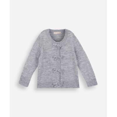 cardigan infantil de tricot com laços cinza