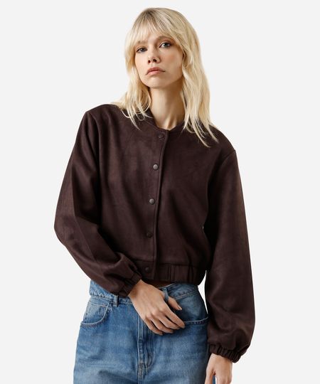 jaqueta bomber feminina de suede marrom P jaqueta bomber feminina de suede marrom P