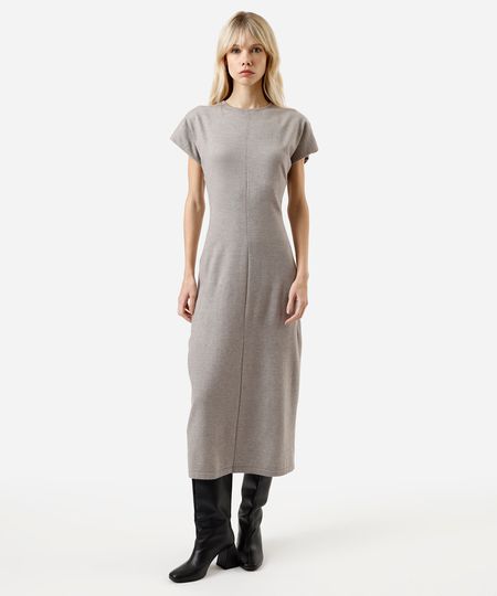 vestido midi feminino manga curta cinza P