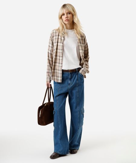 calça cargo oversized feminina jeans cintura baixa azul 34 calça cargo oversized feminina jeans cintura baixa azul 34