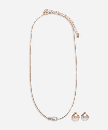 kit brinco e colar de pérola dourado UNICO kit brinco e colar de pérola dourado UNICO