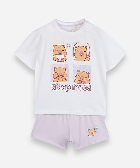 pijama curto infantil de algodão capivara off white 6 pijama curto infantil de algodão capivara off white 6