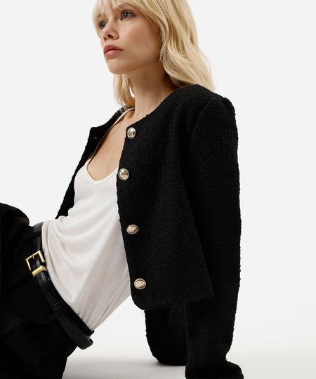 casaco feminino de tweed preto M