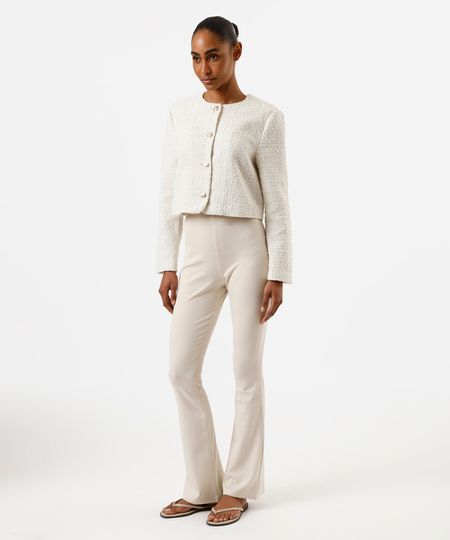 calça flare feminina com viscose cós elástico bege M