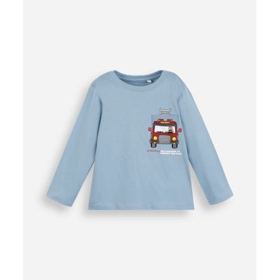 camiseta infantil de algodão manga longa estampada azul