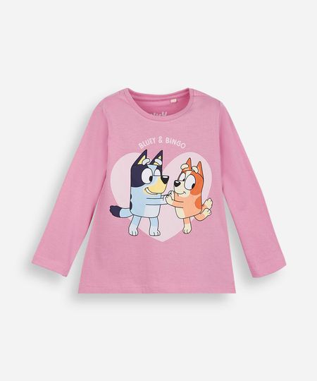 blusa infantil de algodão manga longa bluey rosa 2