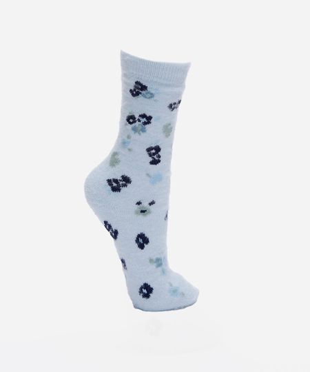meia cano alto floral azul 34-39 meia cano alto floral azul 34-39