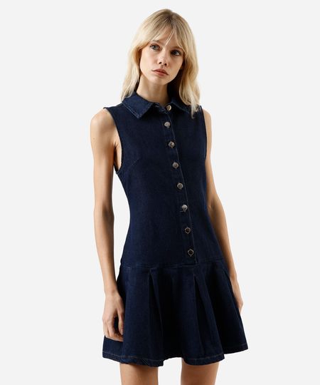 vestido curto feminino jeans com pregas azul PP vestido curto feminino jeans com pregas azul PP