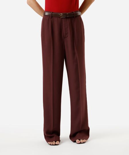 calça wide leg de alfaiataria feminina cintura alta - vinho 38 calça wide leg de alfaiataria feminina cintura alta - vinho 38