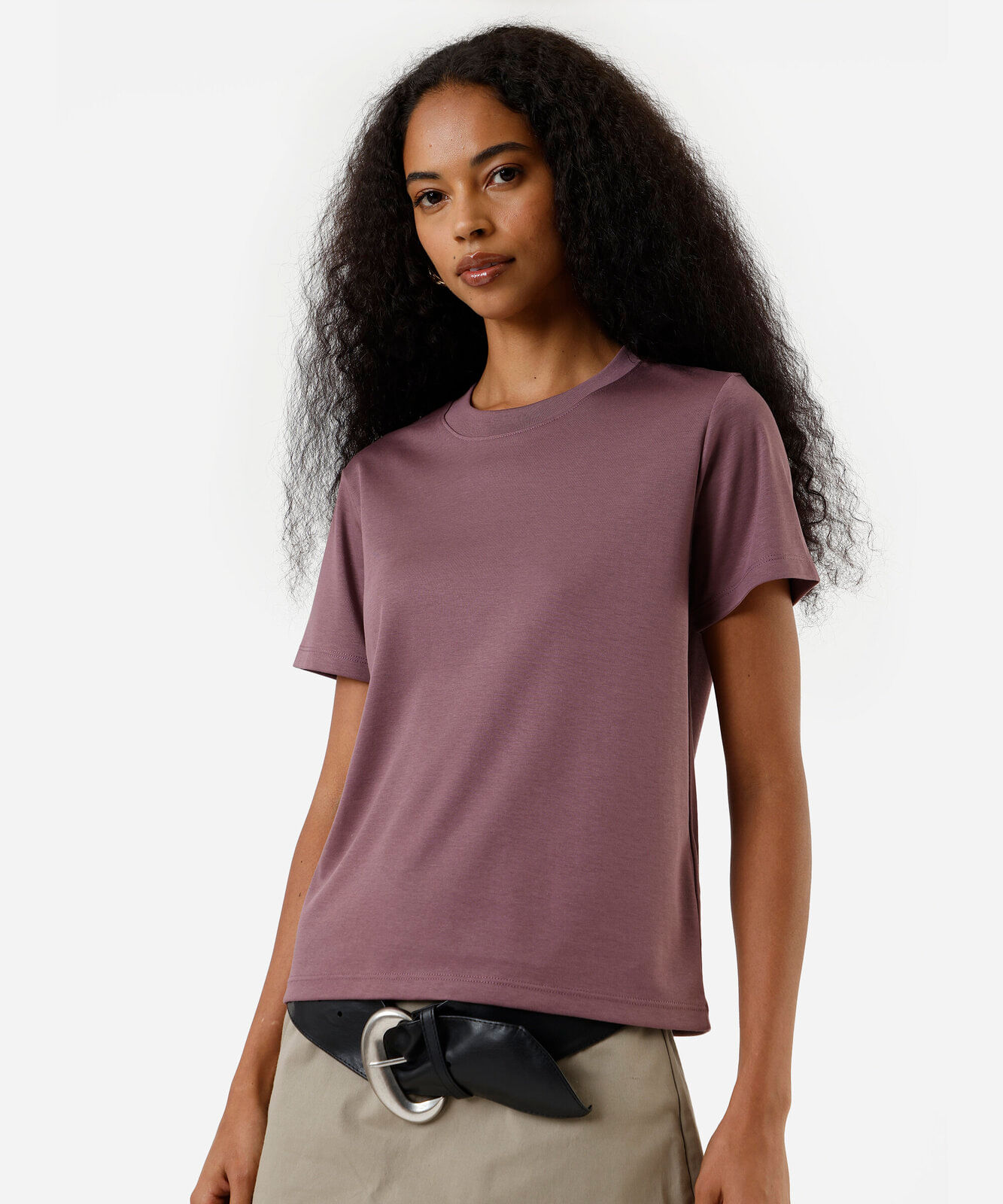 camiseta slim feminina de algodão peruano manga curta básica rosa