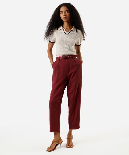 calça de alfaiataria feminina com recorte e cinto vinho 40 calça de alfaiataria feminina com recorte e cinto vinho 40