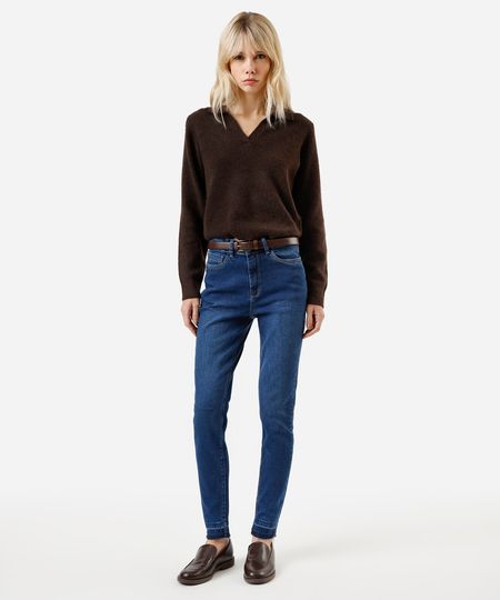 calça skinny feminina jeans com barra a fio cintura alta azul 36 calça skinny feminina jeans com barra a fio cintura alta azul 36