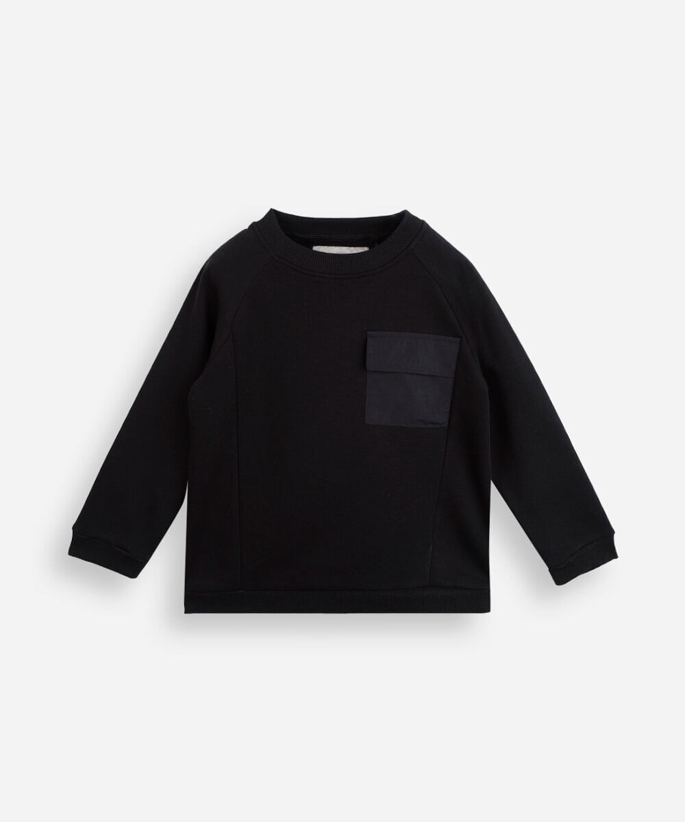 blusão infantil de moletom com bolso preto