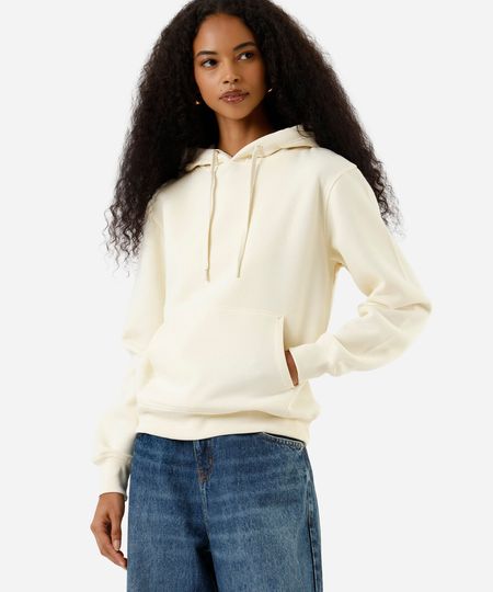 blusão básico feminino de moletom com capuz bege PP blusão básico feminino de moletom com capuz bege PP