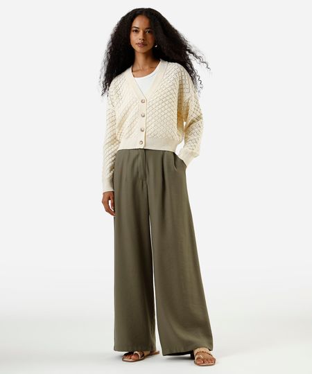 calça wide leg feminina de viscose texturizada verde 36 calça wide leg feminina de viscose texturizada verde 36