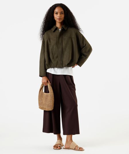 calça pantacourt feminina cós elástico marrom M