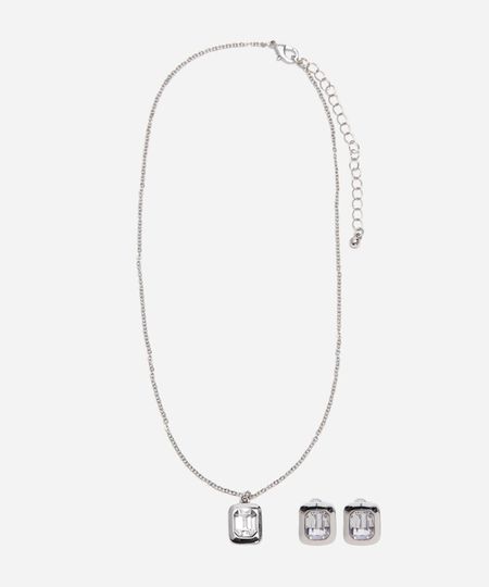 kit de brinco e colar presenteável prateado UNICO kit de brinco e colar presenteável prateado UNICO