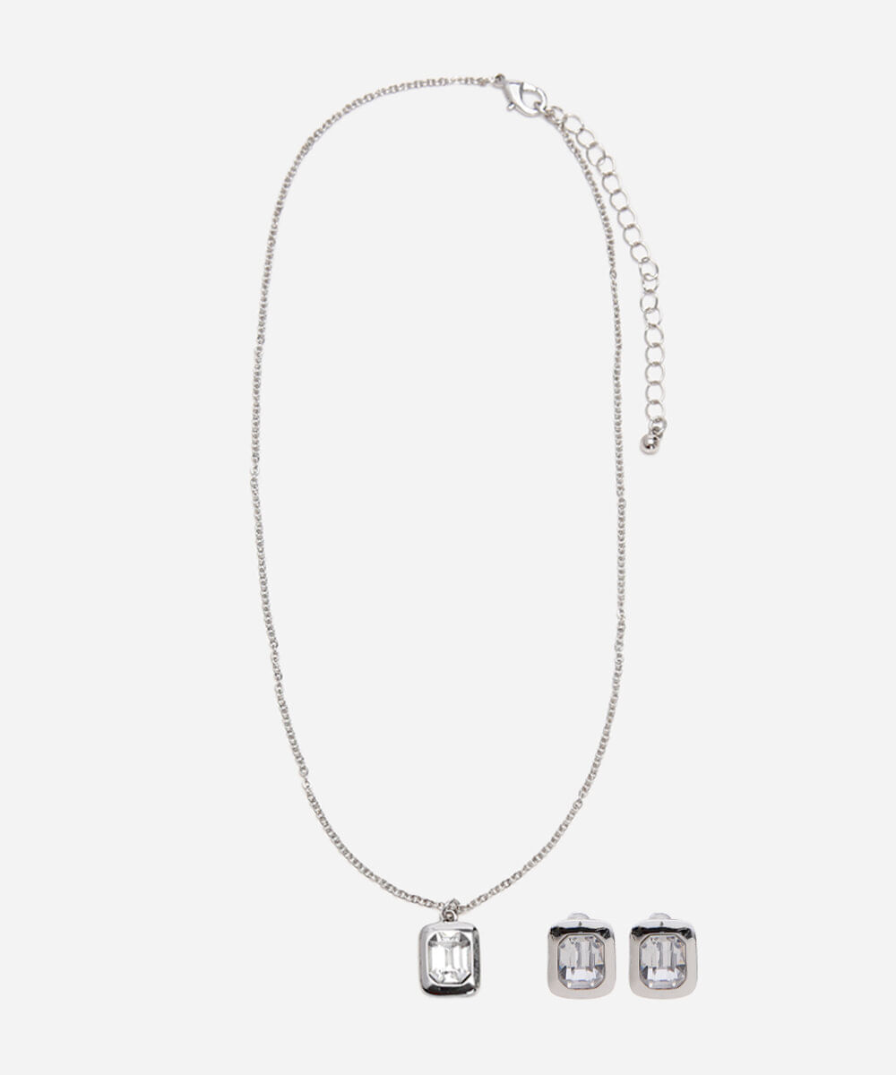 kit de brinco e colar presenteável prateado