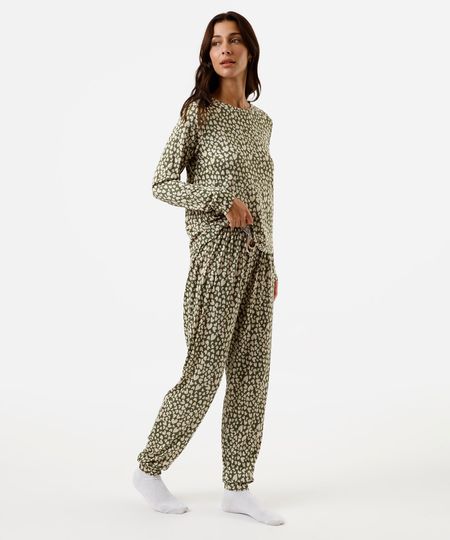 pijama longo feminino corações verde M pijama longo feminino corações verde M