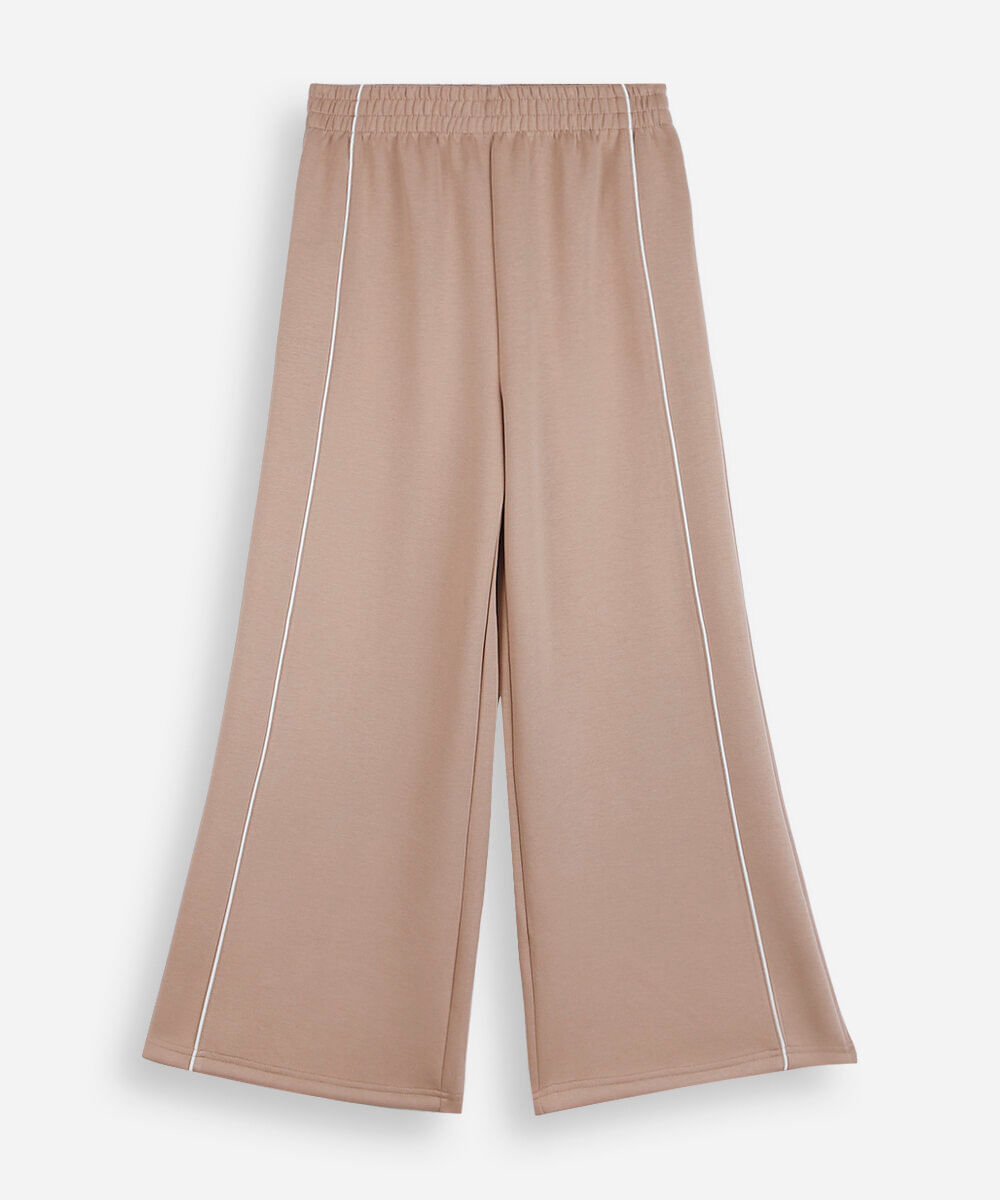 calça wide leg juvenil com nervura bege