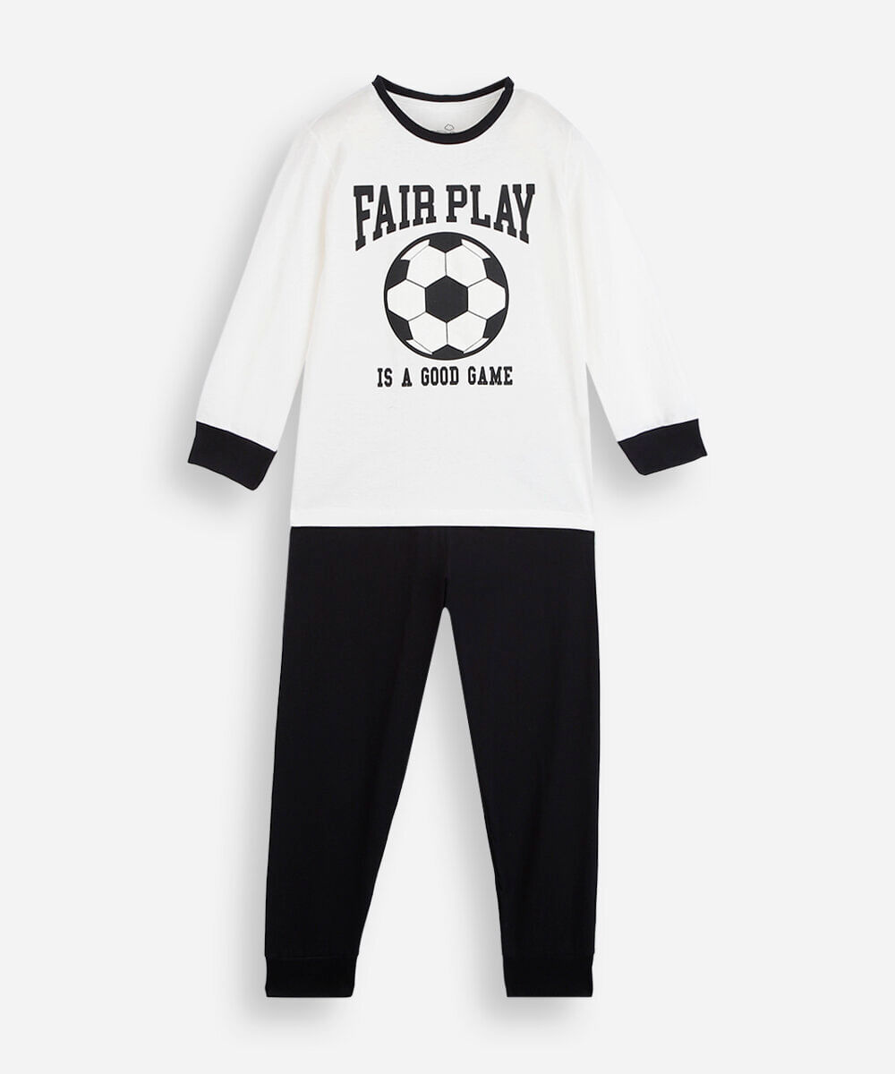 pijama longo infantil de algodão estampado off white