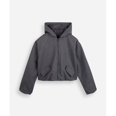 casaco cropped juvenil com capuz cinza