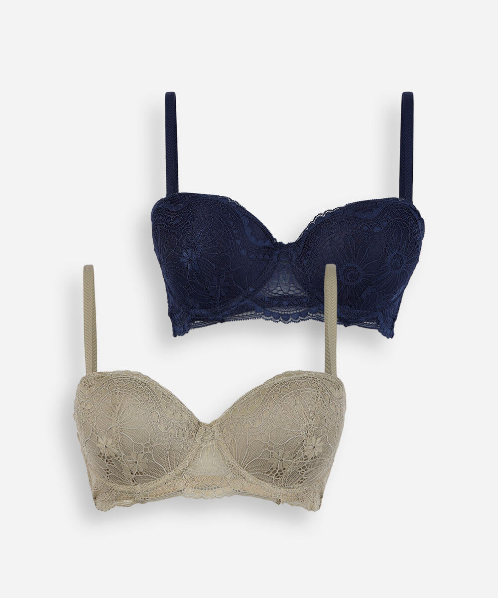 kit de 2 sutiãs femininos alça removível em renda floral colorido