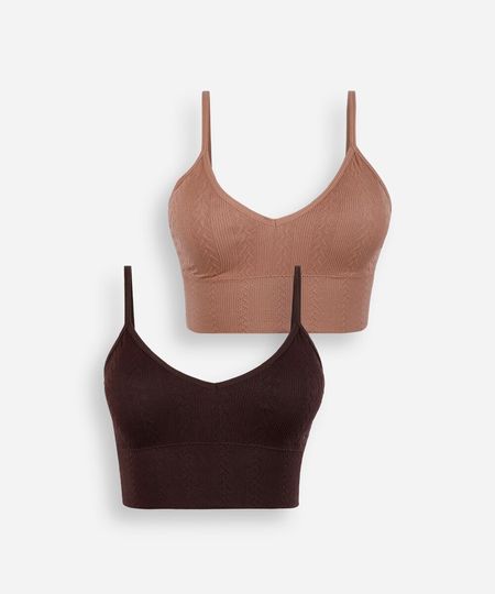 kit de 2 sutiãs top alongado feminino de poliamida sem costura colorido P