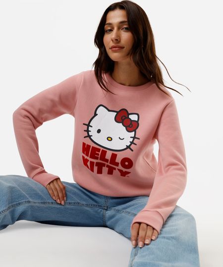 blusão feminino de moletom hello kitty rosa M