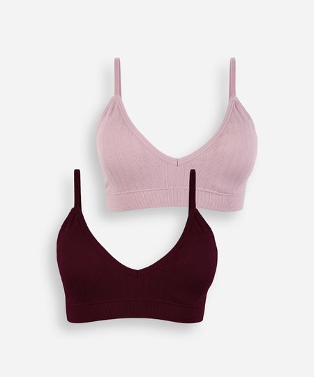 kit de 2 sutiãs triângulo feminino com bojo removível e renda colorido M kit de 2 sutiãs triângulo feminino com bojo removível e renda colorido M