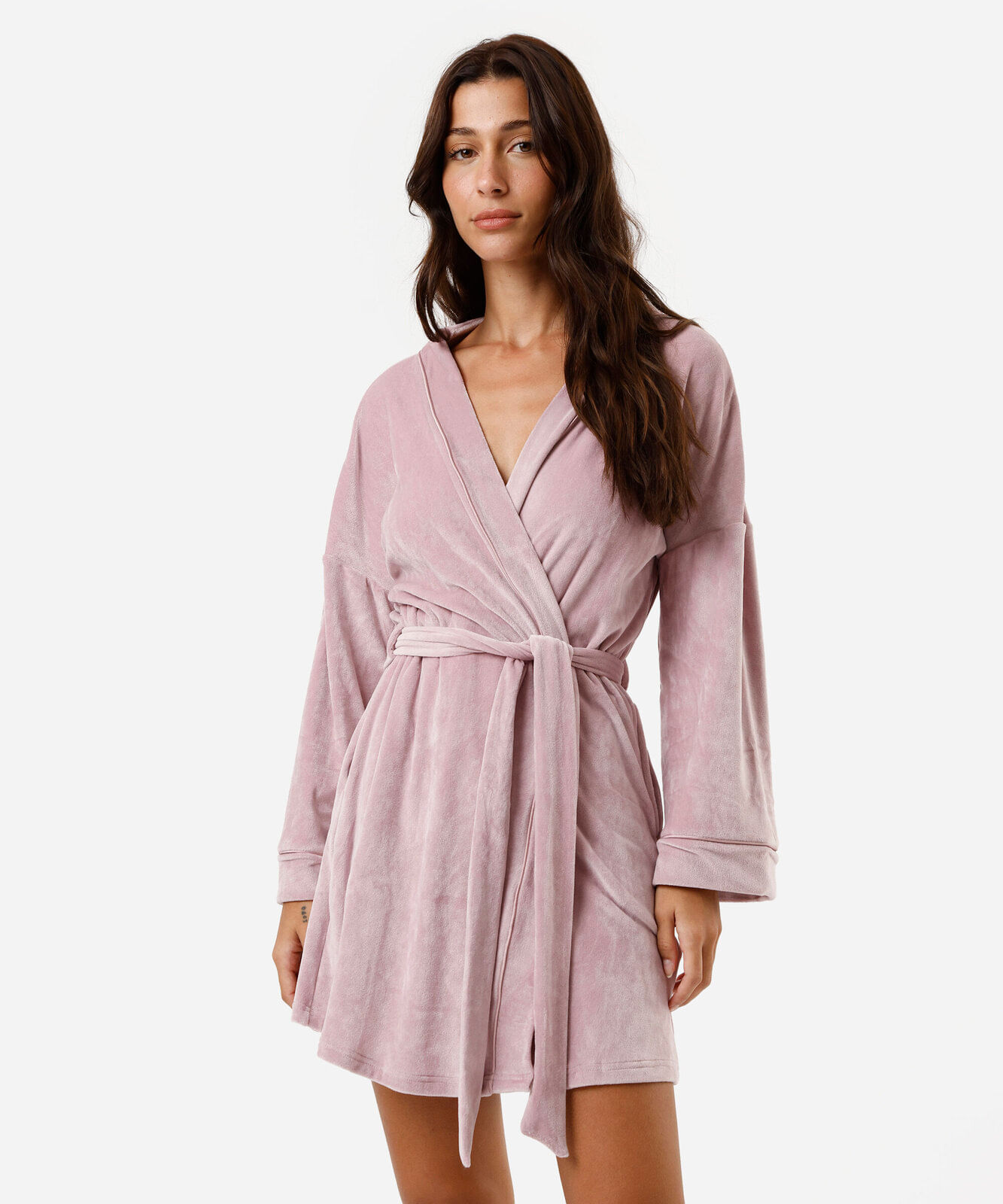 roupão feminino de plush com amarração rosa