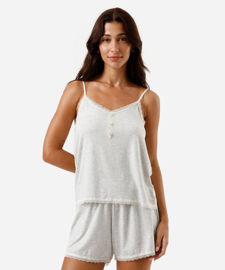 pijama short doll feminino com renda cinza M