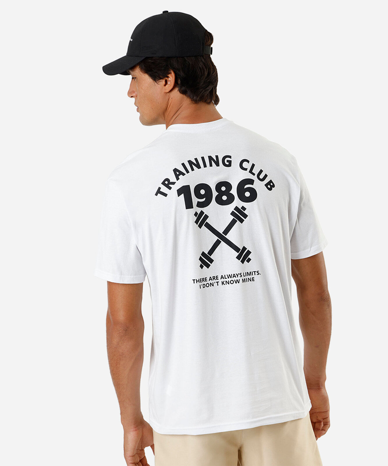 camiseta esportiva masculina de algodão estampada branca