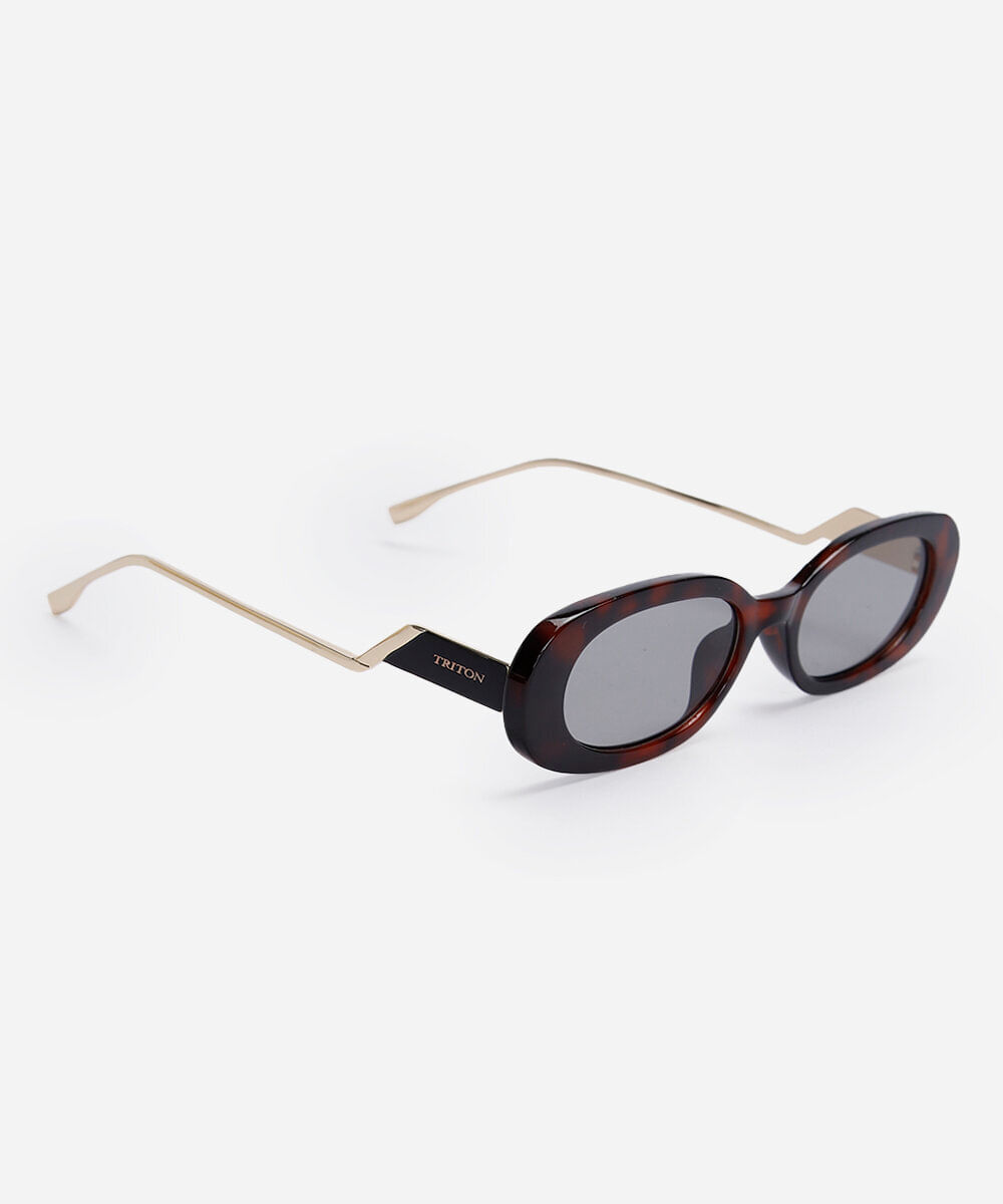 óculos de sol feminino oval de metal triton marrom