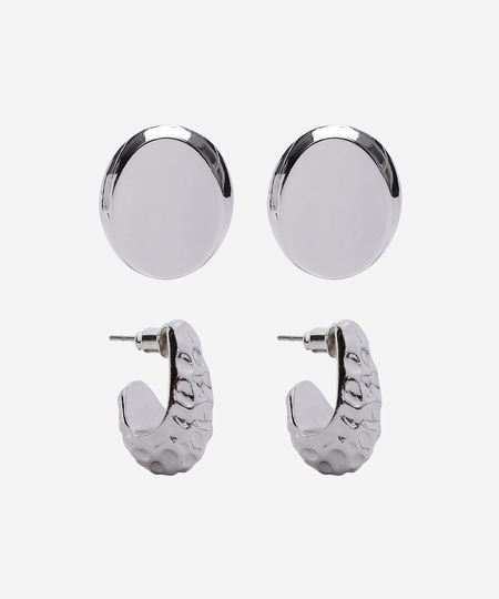 kit de 2 brincos botão e gota orgânica prata UNICO