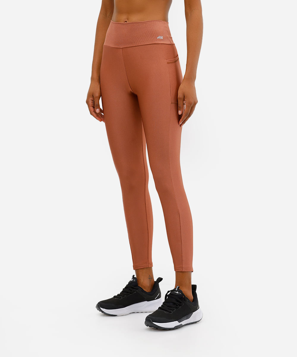 calça legging cintura alta com bolso esportiva bronze