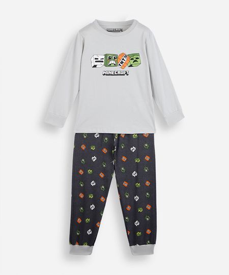 pijama longo infantil de algodão minecraft cinza 8 pijama longo infantil de algodão minecraft cinza 8