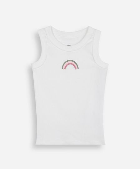 regata infantil de algodão canelada arco íris off white 4 regata infantil de algodão canelada arco íris off white 4