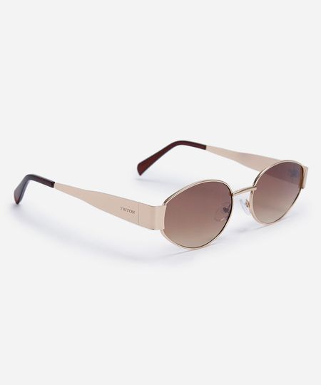 óculos de sol feminino oval de metal triton dourado UNICO