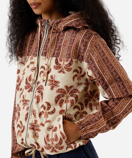 jaqueta corta vento feminina com capuz folhagens bege G jaqueta corta vento feminina com capuz folhagens bege G